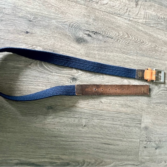 J.Crew Denton Leather & Woven Belt Navy Tan Medium 34-36 - Picture 3 of 5